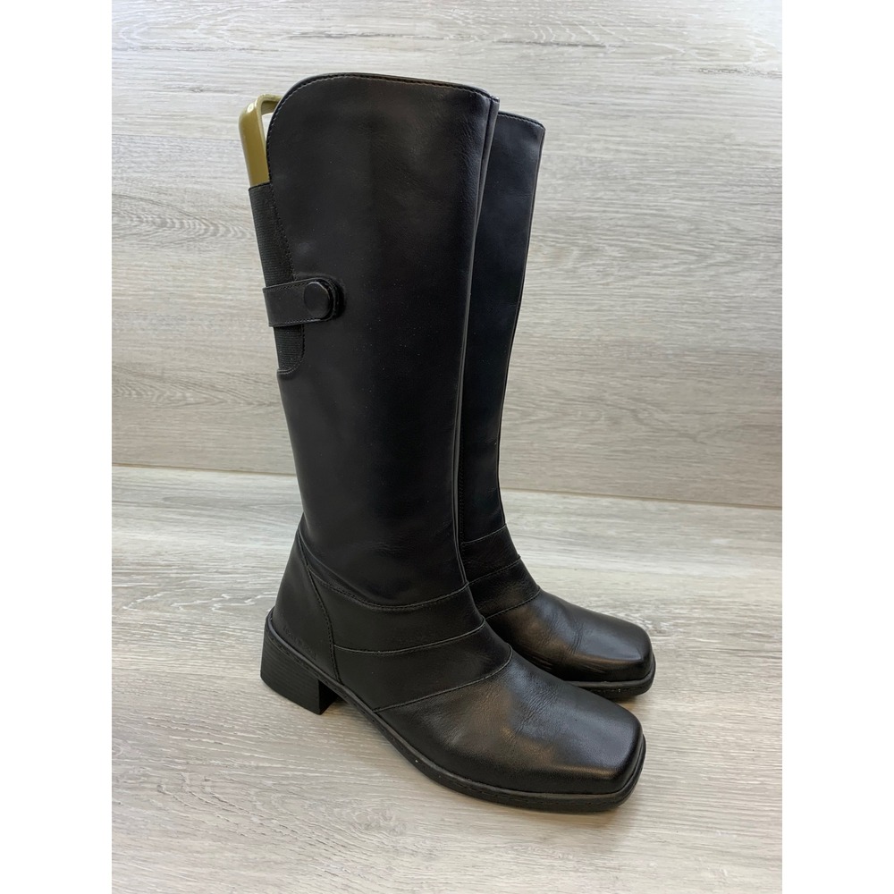 Josef Seibel Black Leather Tall Boots Square Toe Block Heel Side Zip Women's 6.5